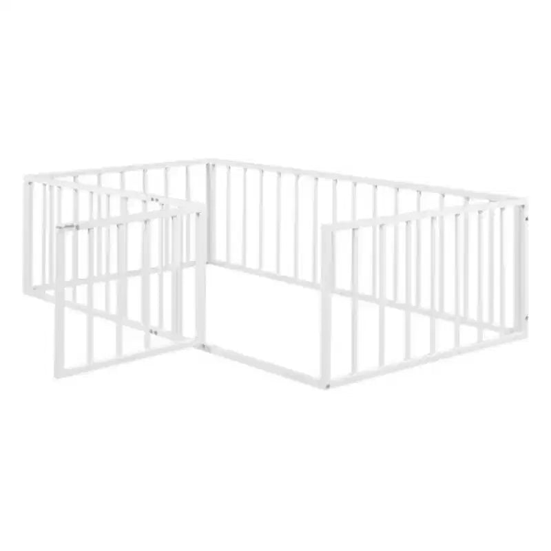 Cadre de lit simple en métal avec barrière et porte, noir