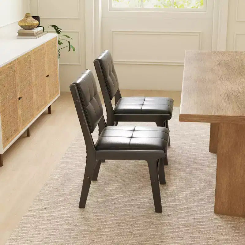 Chaises de salle à manger en bois rembourrées en similicuir capitonné GDFStudio Payne (Lot de 2)
