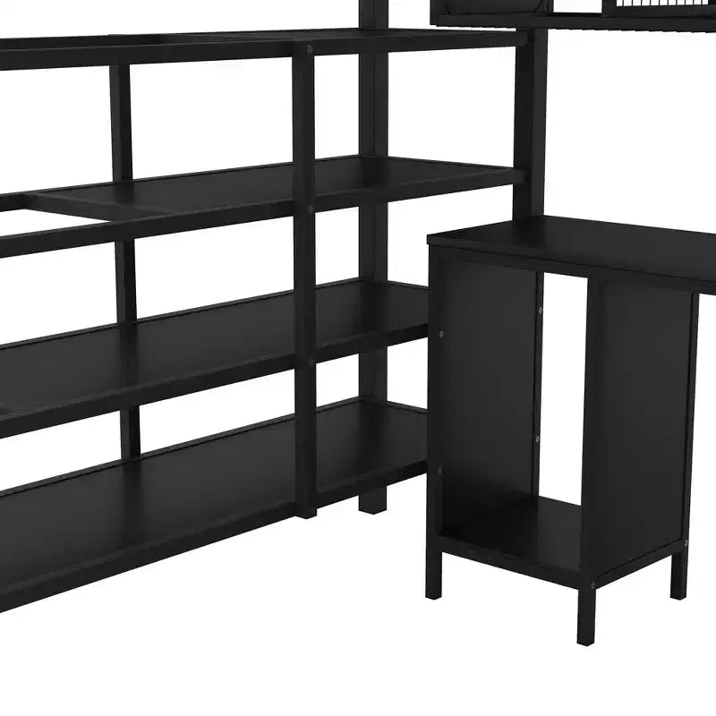 Lit mezzanine Whisen 56''L x 92.7''W de conception moderne avec cadre en métal, taille standard, avec bureau et armoire