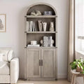 5 Shelf Arched Bookshelf with Doors Tall Bookcase Farmhouse Display Storage Rack Wooden Bookshelves for Home Office, Living Room
