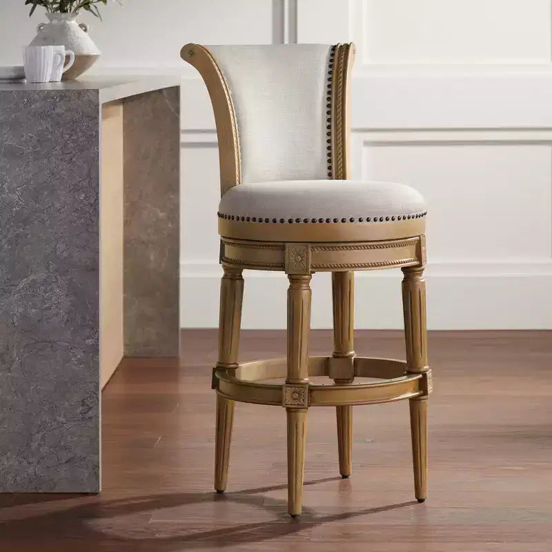 55 Downing Street Oliver 30 1/2" Chaise de bar pivotante à dossier roulé en tissu de sable