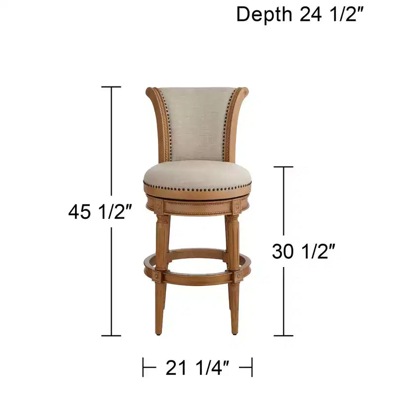 55 Downing Street Oliver 30 1/2" Chaise de bar pivotante à dossier roulé en tissu de sable