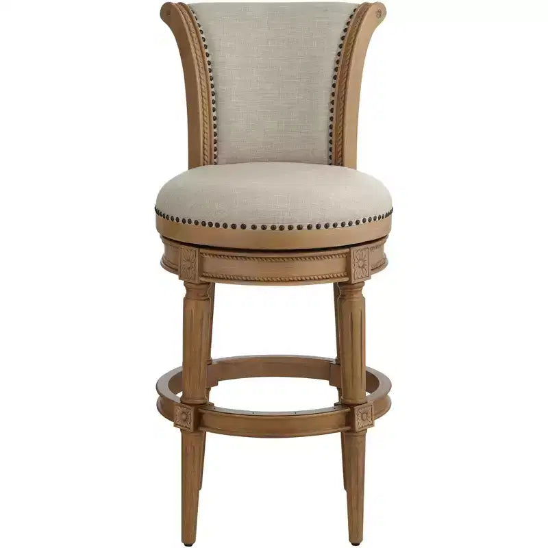 55 Downing Street Oliver 30 1/2" Chaise de bar pivotante à dossier roulé en tissu de sable