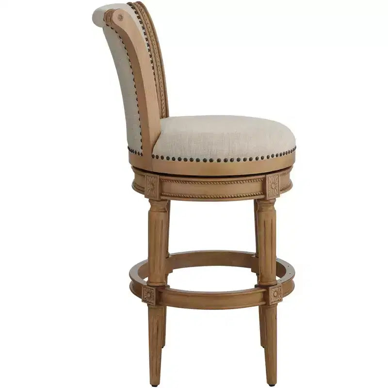 55 Downing Street Oliver 30 1/2" Chaise de bar pivotante à dossier roulé en tissu de sable