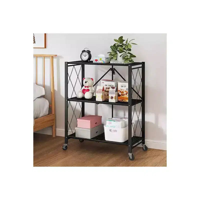 J&V TEXTILES Étagère de rangement pliable avec roues - Unité de rayonnage métallique pliable, chariot roulant pour livres et étagères de cuisine