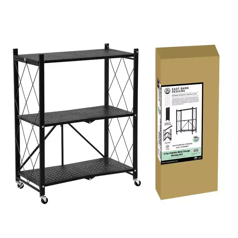 J&V TEXTILES Étagère de rangement pliable avec roues - Unité de rayonnage métallique pliable, chariot roulant pour livres et étagères de cuisine