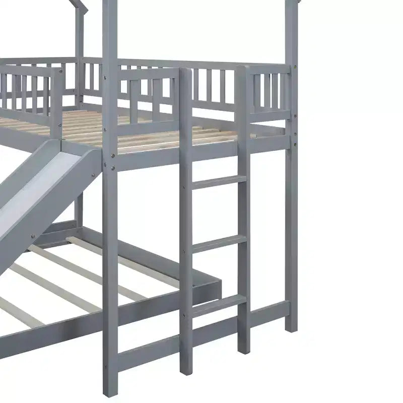 Lit superposé cabane Whisen House Design avec toboggan et échelle intégrée, couchage double sur lit double