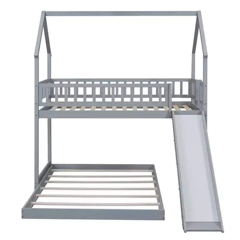 Lit superposé cabane Whisen House Design avec toboggan et échelle intégrée, couchage double sur lit double