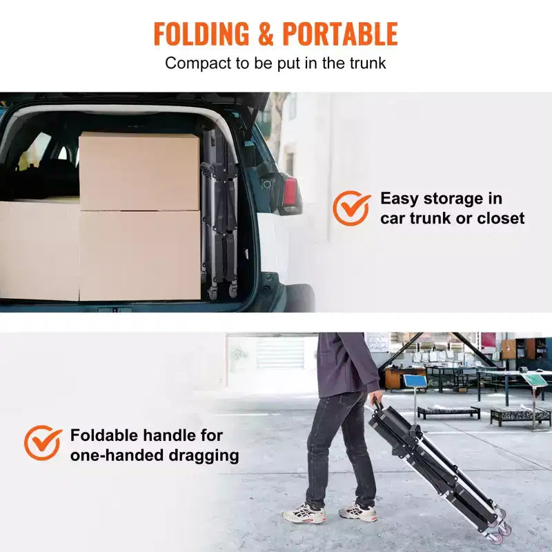 Chariot de service pliable VEVOR, chariot roulant en plastique robuste à 3 étagères de 75 kg, chariot à outils portable pour entrepôt/bureau/maison