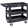 VEVOR Utility Service Cart, 3 Shelf 550LBS Heavy Duty Plastic Rolling Utility Cart with 360 Swivel Wheels (2 with Brakes)