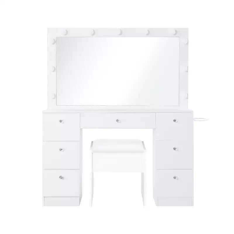 Coiffeuse avec Miroirs, Lumières LED, Table de Maquillage avec 7 Tiroirs et Tabouret