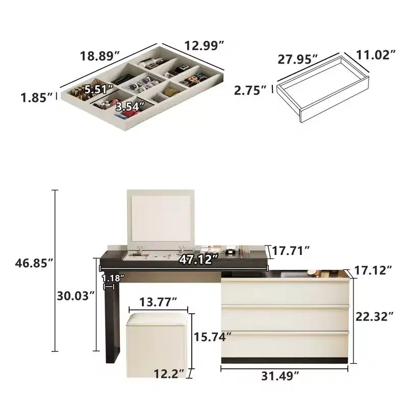 Luck Live Meuble-lavabo moderne extensible avec tabouret moelleux