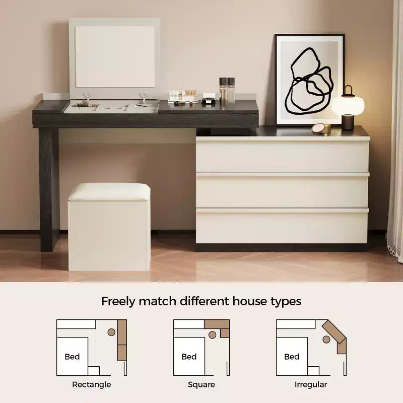 Luck Live Meuble-lavabo moderne extensible avec tabouret moelleux