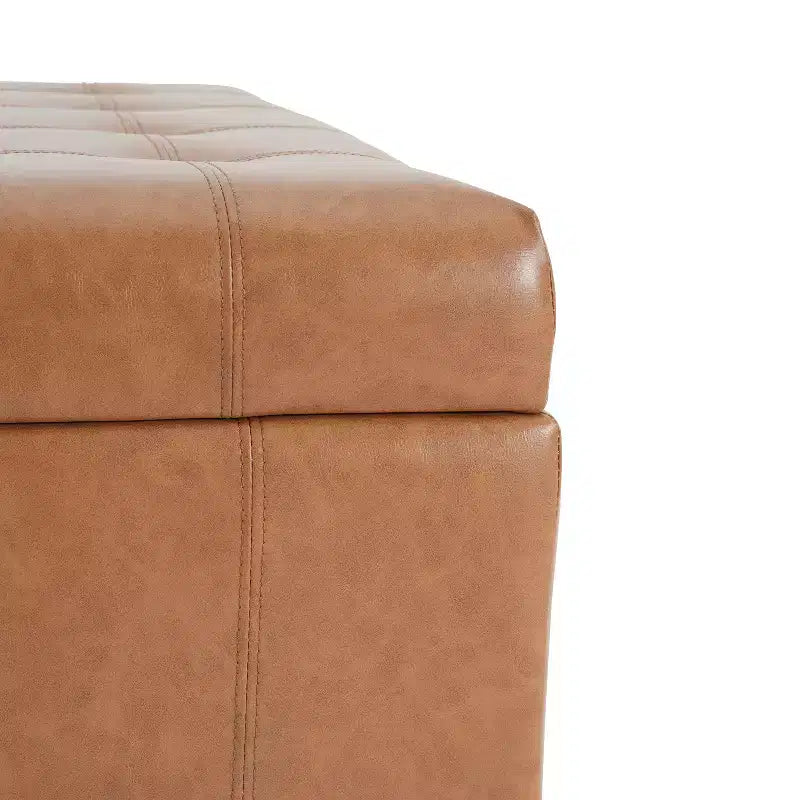 Christopher Knight Home Ellie Pouf de rangement capitonné contemporain en similicuir et bois de bouleau