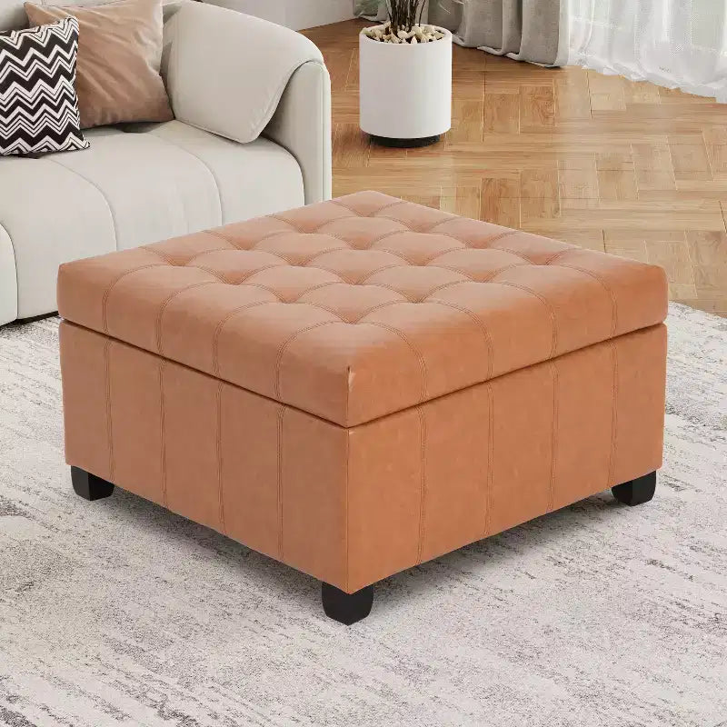 Christopher Knight Home Ellie Pouf de rangement capitonné contemporain en similicuir et bois de bouleau