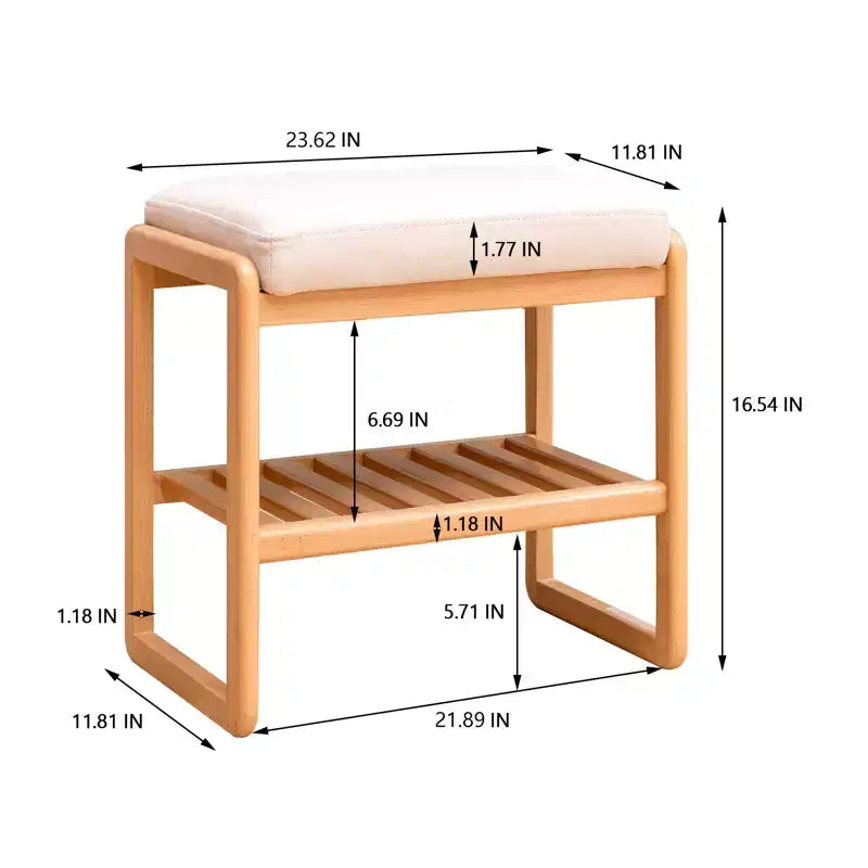 GDFStudio Broderick, banc rembourré avec étagère à chaussures à lattes en bois de hêtre, 23,63 po de largeur
