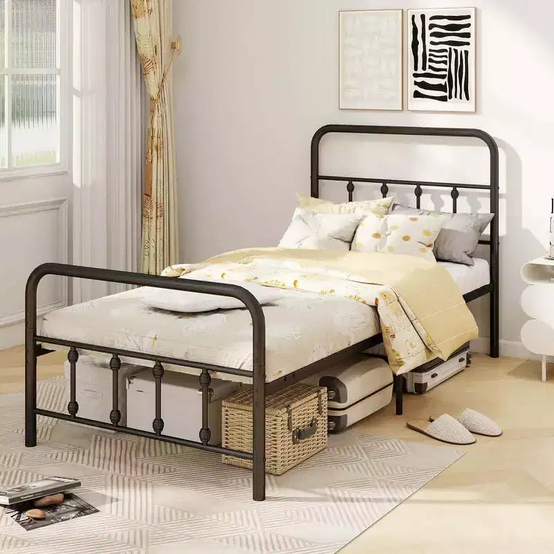 Costway Cadre de lit double/Queen/King size avec tête de lit Rangement sous le lit Aucun sommier tapissier requis Noir