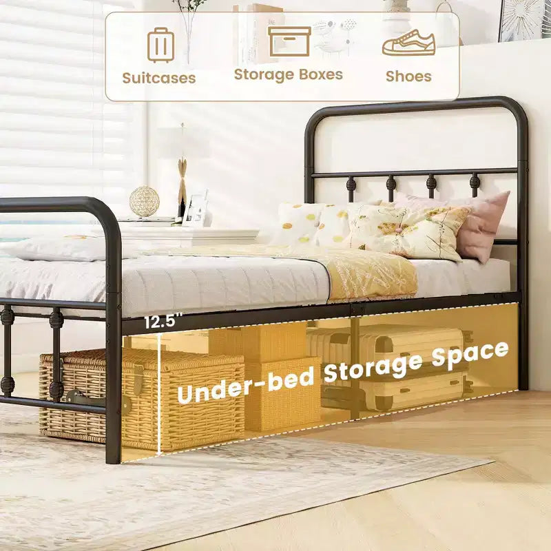 Costway Cadre de lit double/Queen/King size avec tête de lit Rangement sous le lit Aucun sommier tapissier requis Noir