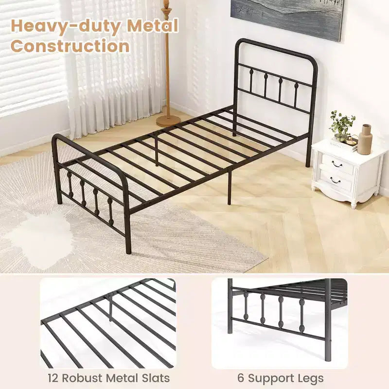 Costway Cadre de lit double/Queen/King size avec tête de lit Rangement sous le lit Aucun sommier tapissier requis Noir