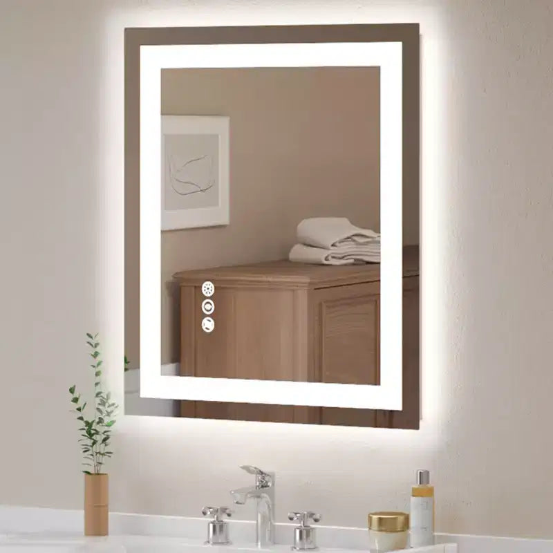 Miroir LED de salle de bain avec fonction anti-buée, 3 couleurs dimmables, fonction mémoire, verre trempé, certifié ETL, mural