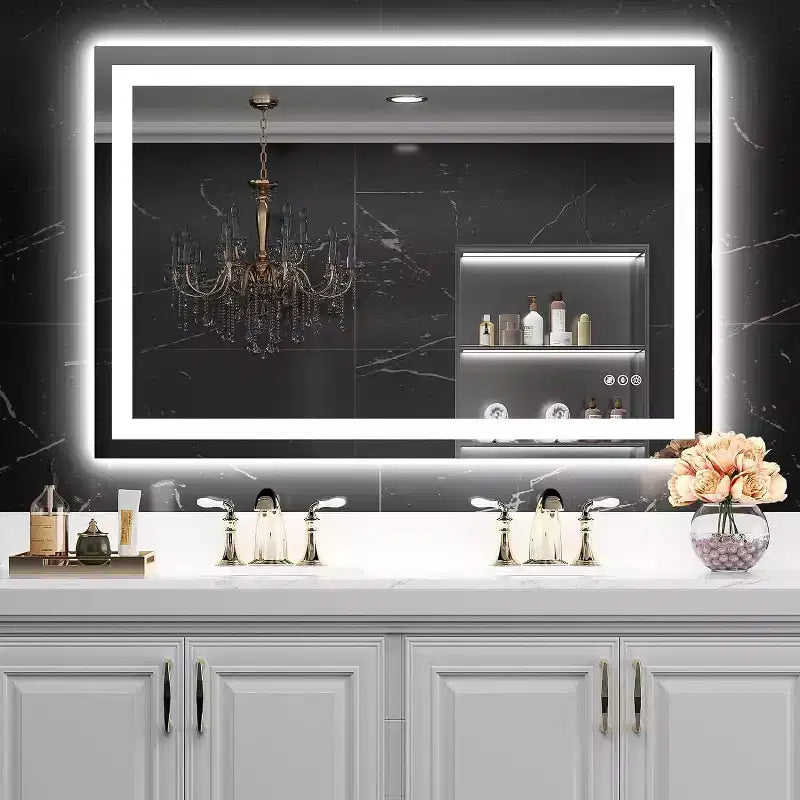 Miroir LED de salle de bain avec fonction anti-buée, 3 couleurs dimmables, fonction mémoire, verre trempé, certifié ETL, mural