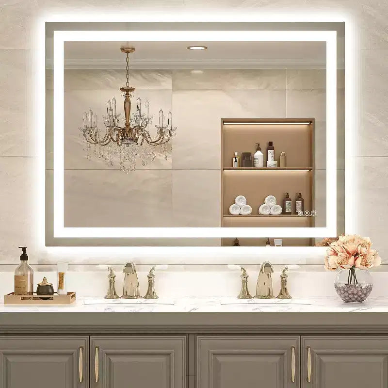 Miroir LED de salle de bain avec fonction anti-buée, 3 couleurs dimmables, fonction mémoire, verre trempé, certifié ETL, mural
