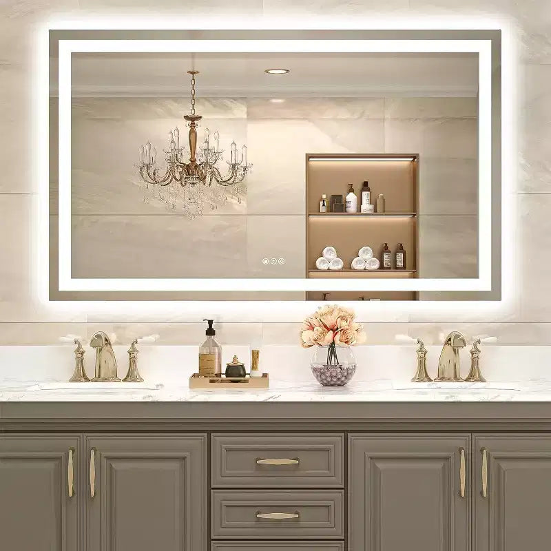 Miroir LED de salle de bain avec fonction anti-buée, 3 couleurs dimmables, fonction mémoire, verre trempé, certifié ETL, mural