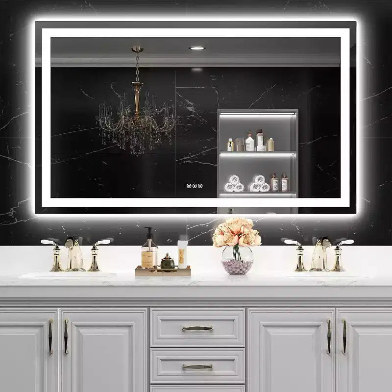 Miroir LED de salle de bain avec fonction anti-buée, 3 couleurs dimmables, fonction mémoire, verre trempé, certifié ETL, mural