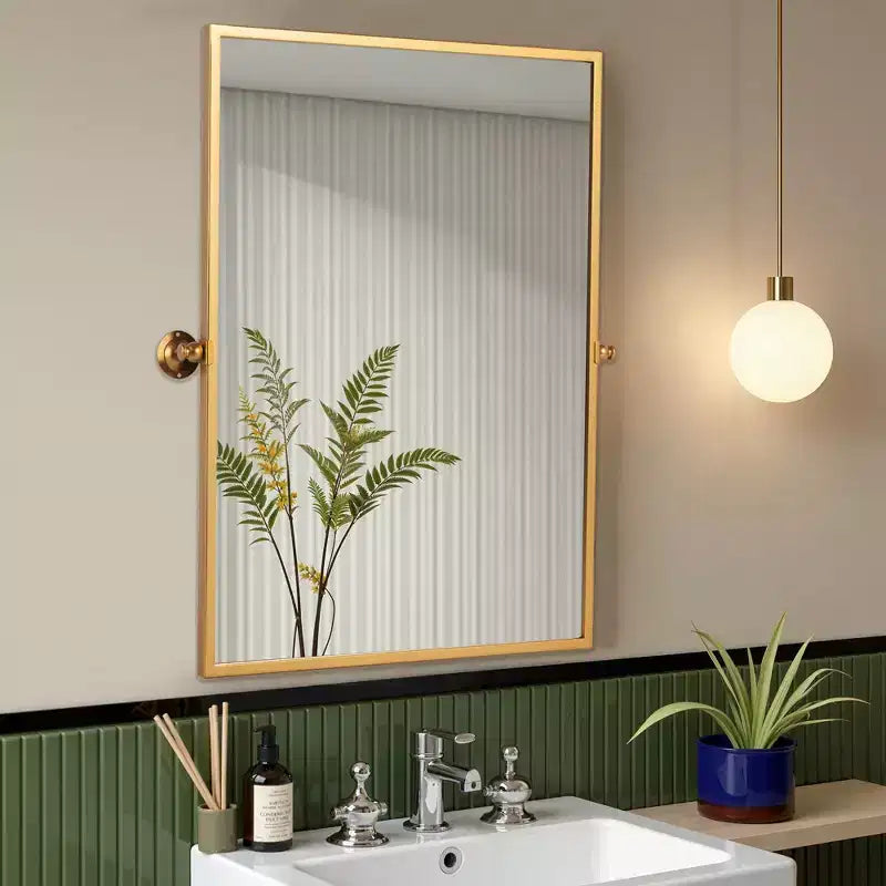 Miroir Mural Rectangulaire à Angle Droit en Fer Doré - 91cm x 61cm x 4cm