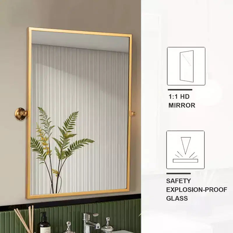 Miroir Mural Rectangulaire à Angle Droit en Fer Doré - 91cm x 61cm x 4cm