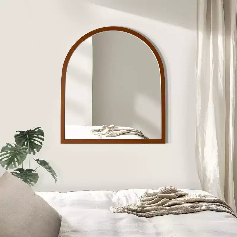 Miroir mural en bois massif à bord droit et angle droit, couleur noyer - 90x80x2 cm (fixation double face)