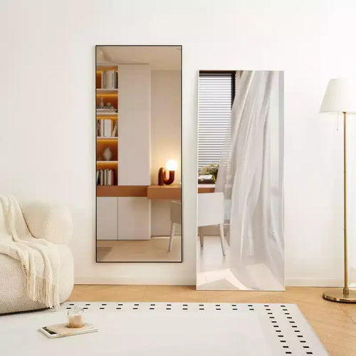 Miroir pleine longueur 70 x 31 pouces, cadre en alliage d'aluminium blanc, à poser ou mural, haute définition, incassable.
