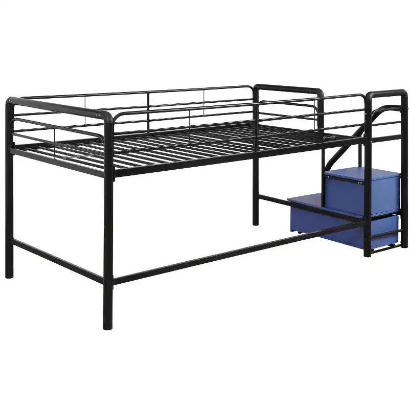 Lit mezzanine double en métal DHP Sol Junior avec marches de rangement
