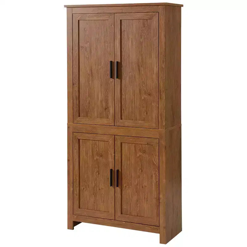 HOMCOM Armoire de cuisine autonome à 4 portes, meuble de rangement avec 3 étagères réglables pour cuisine, salle à manger ou salon, chêne
