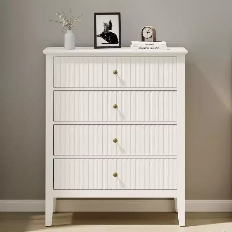 Heynemo Fluted 4 Drawer Dresser, Wood Dresser for Storage Clothes, Wooden Storage Cabinet Nightstand for Bedroom, Hallway, Living Room, Entryway