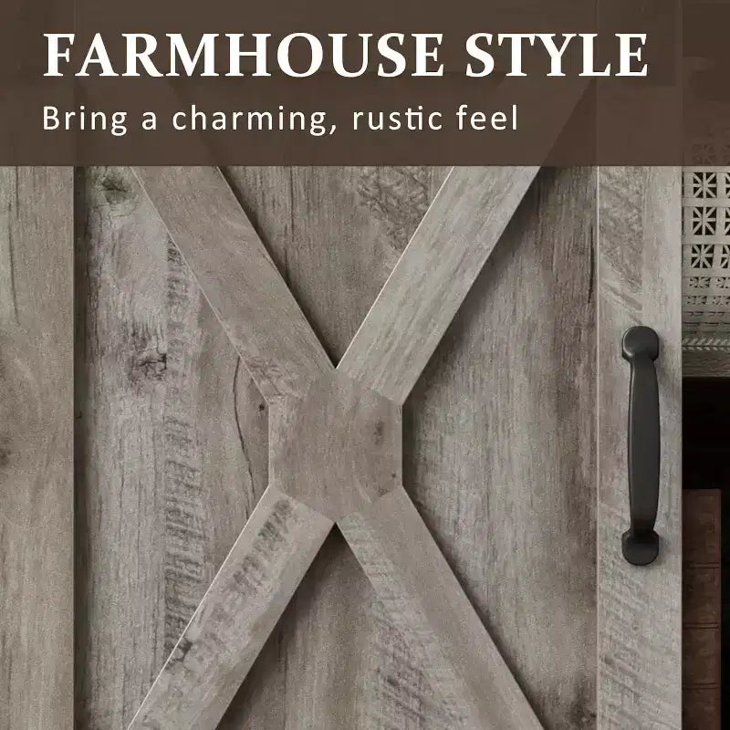 Meuble TV Heynemo Farmhouse pour cheminée de 23 pouces, meuble de divertissement de 34 pouces de haut pour téléviseur de plus de 65 pouces, console TV avec porte coulissante de grange (sans cheminée)