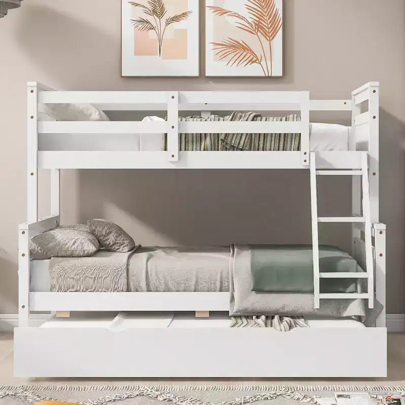 Lit superposé jumeau sur grand lit avec échelle, lit gigogne simple, barrière de sécurité
