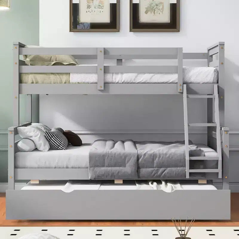 Lit superposé jumeau sur grand lit avec échelle, lit gigogne simple, barrière de sécurité