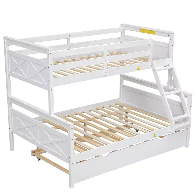 Lit superposé jumeau sur grand lit avec échelle, lit gigogne simple, barrière de sécurité