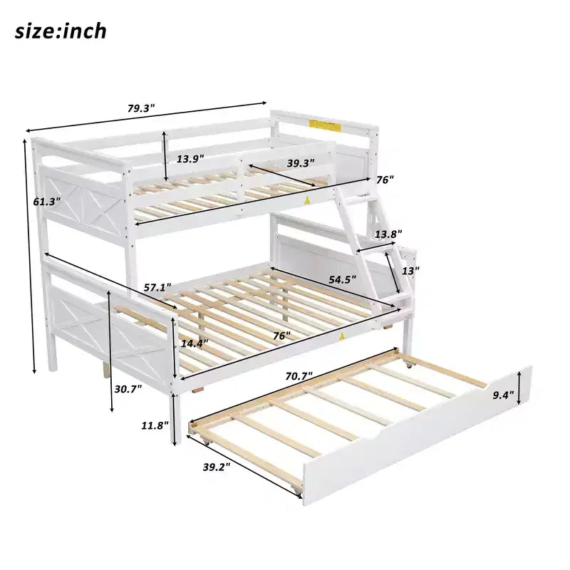 Lit superposé jumeau sur grand lit avec échelle, lit gigogne simple, barrière de sécurité