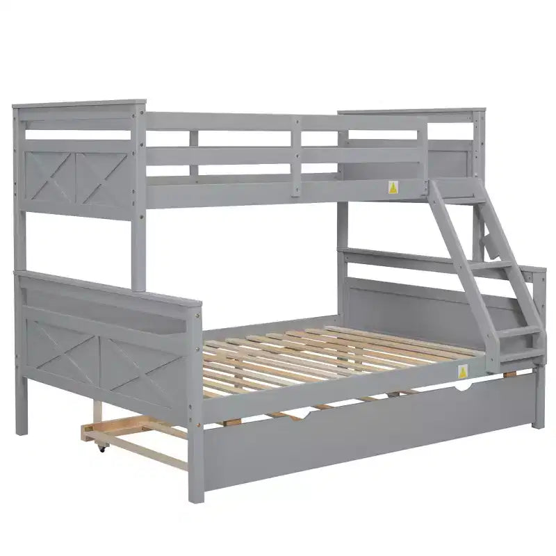 Lit superposé jumeau sur grand lit avec échelle, lit gigogne simple, barrière de sécurité