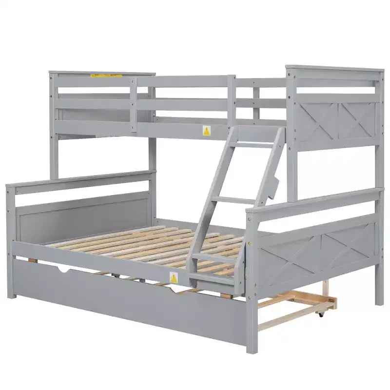 Lit superposé jumeau sur grand lit avec échelle, lit gigogne simple, barrière de sécurité