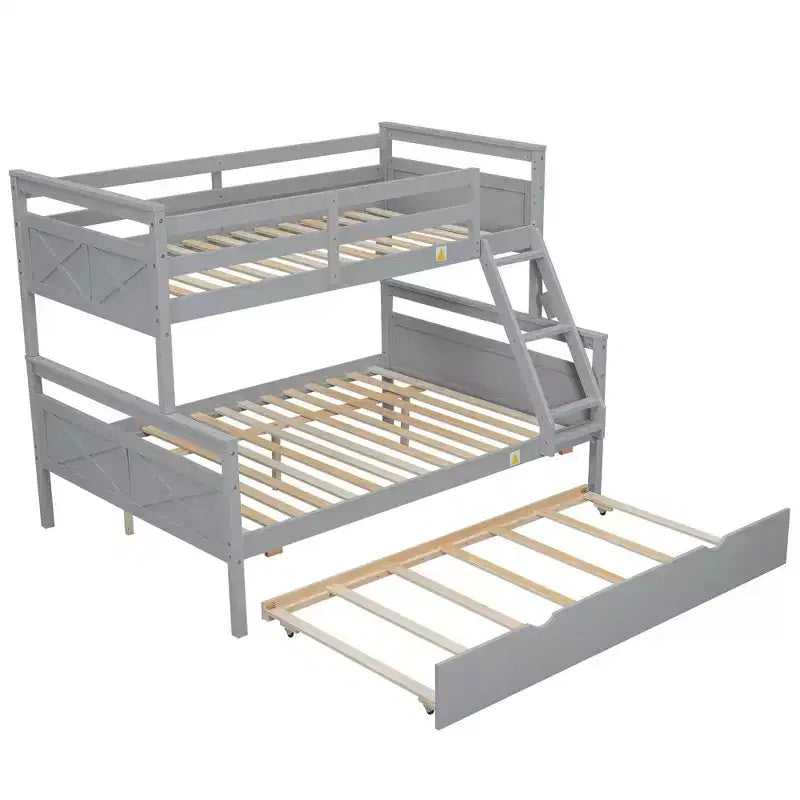 Lit superposé jumeau sur grand lit avec échelle, lit gigogne simple, barrière de sécurité