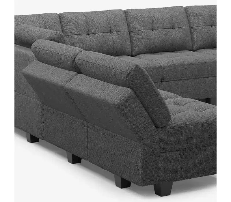 Canapé modulaire tressé Belffin avec assise de rangement et pouf (8 places + 8 côtés)