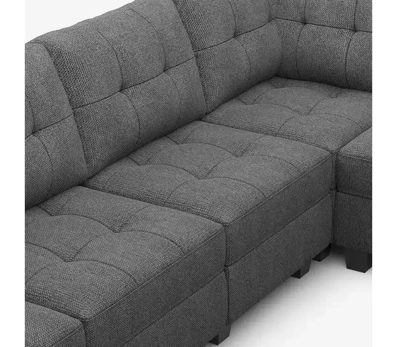 Canapé modulaire tressé Belffin avec assise de rangement et pouf (8 places + 8 côtés)