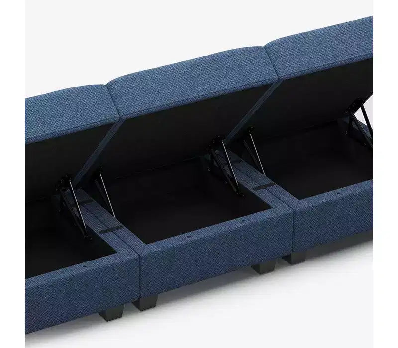 Canapé modulaire tressé Belffin avec assise de rangement et pouf (8 places + 8 côtés)
