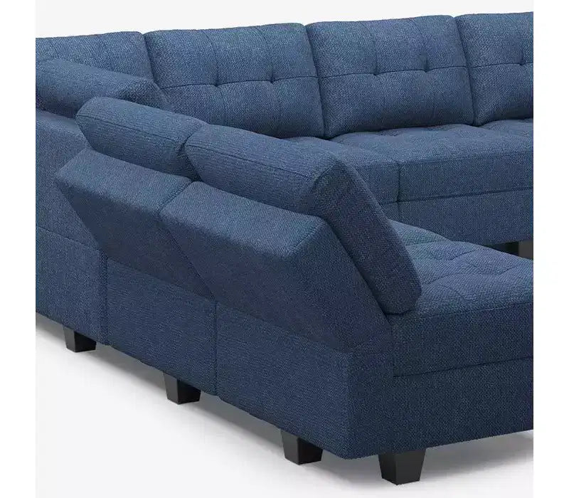 Canapé modulaire tressé Belffin avec assise de rangement et pouf (8 places + 8 côtés)