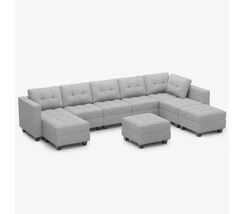Canapé modulaire tressé Belffin avec assise de rangement et pouf (8 places + 8 côtés)