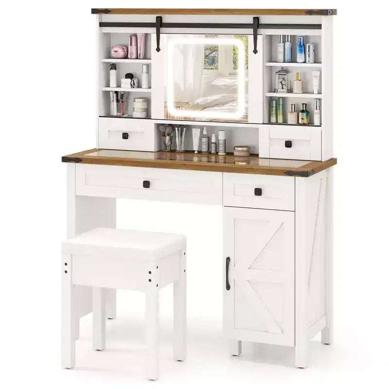 Coiffeuse de ferme Costway avec miroir coulissant et 3 modes d'éclairage