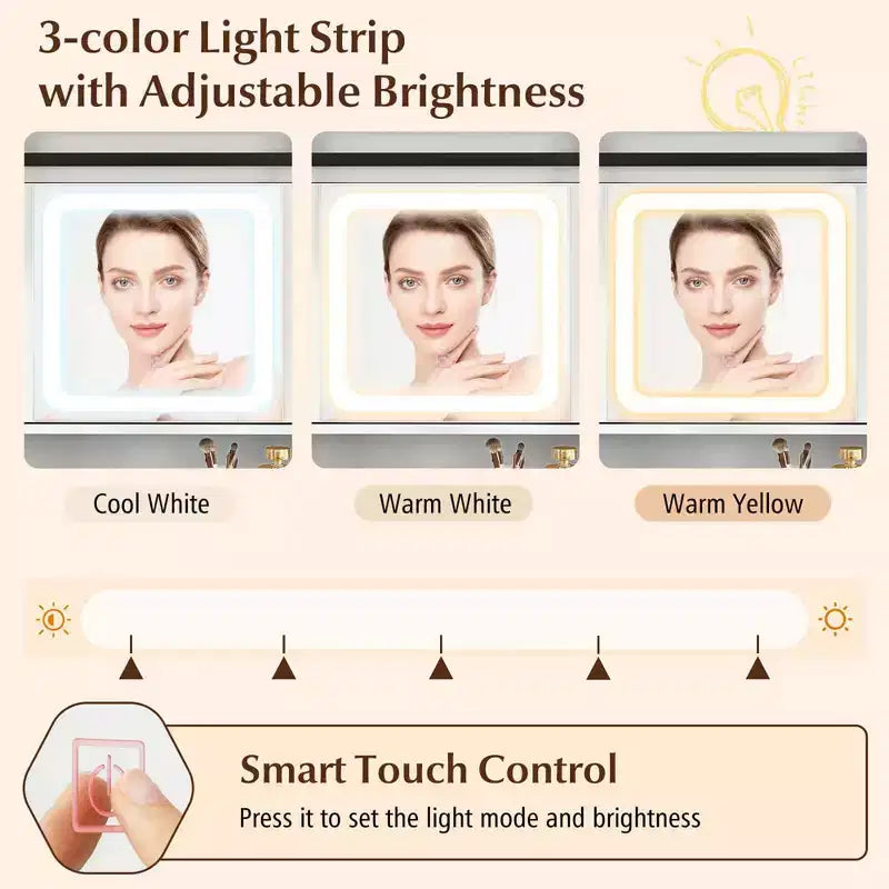 Coiffeuse de ferme Costway avec miroir coulissant et 3 modes d'éclairage